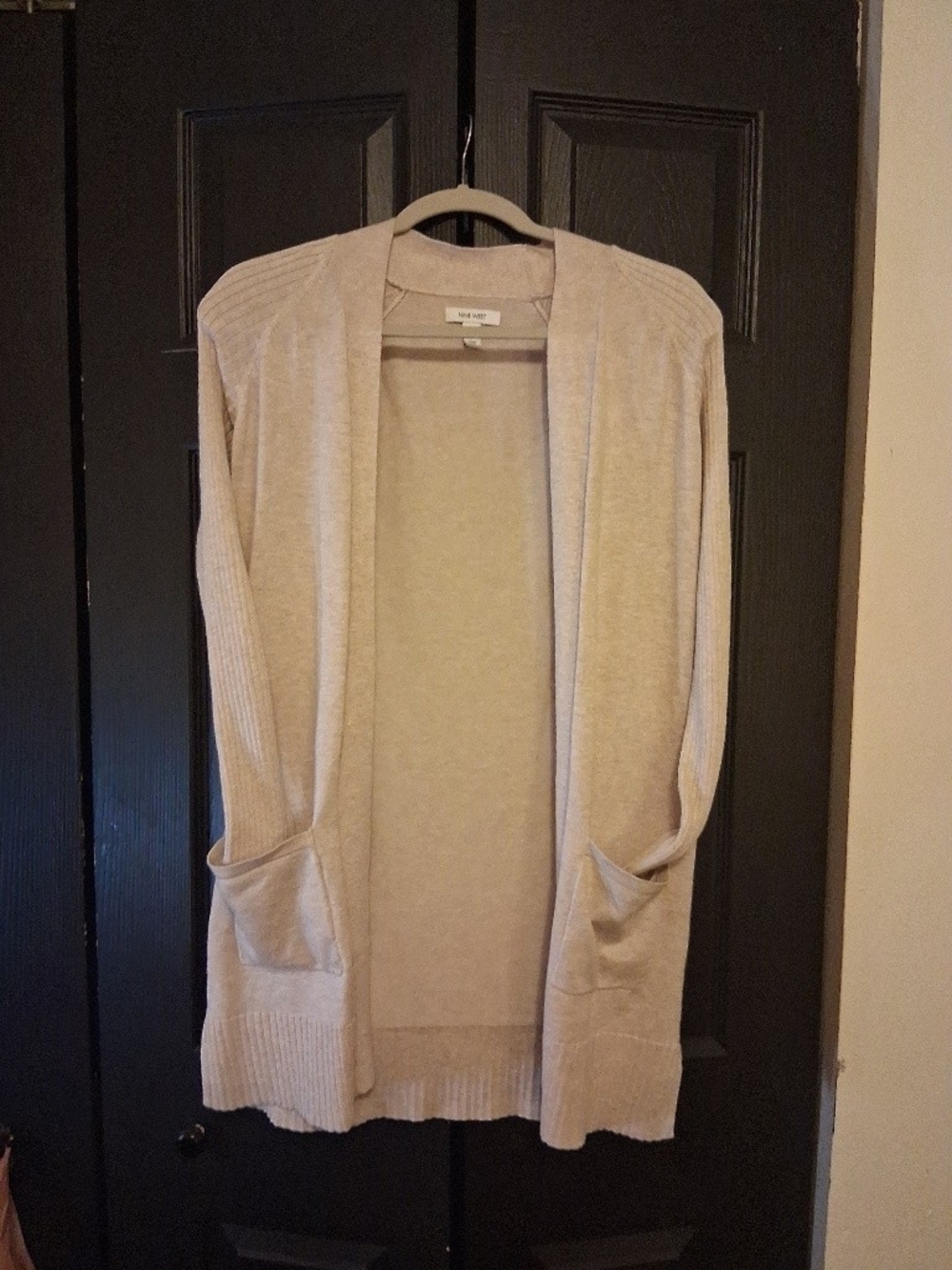 Nine West Light Beige Open-Front Pocket Cardigan
